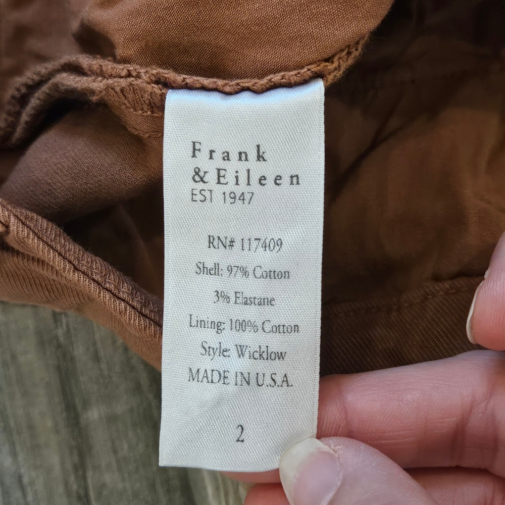 Frank & Eileen Wicklow Pants Women's Size 2 Rust Tan Cotton Blend Raw Hem Casual - Picture 12 of 13